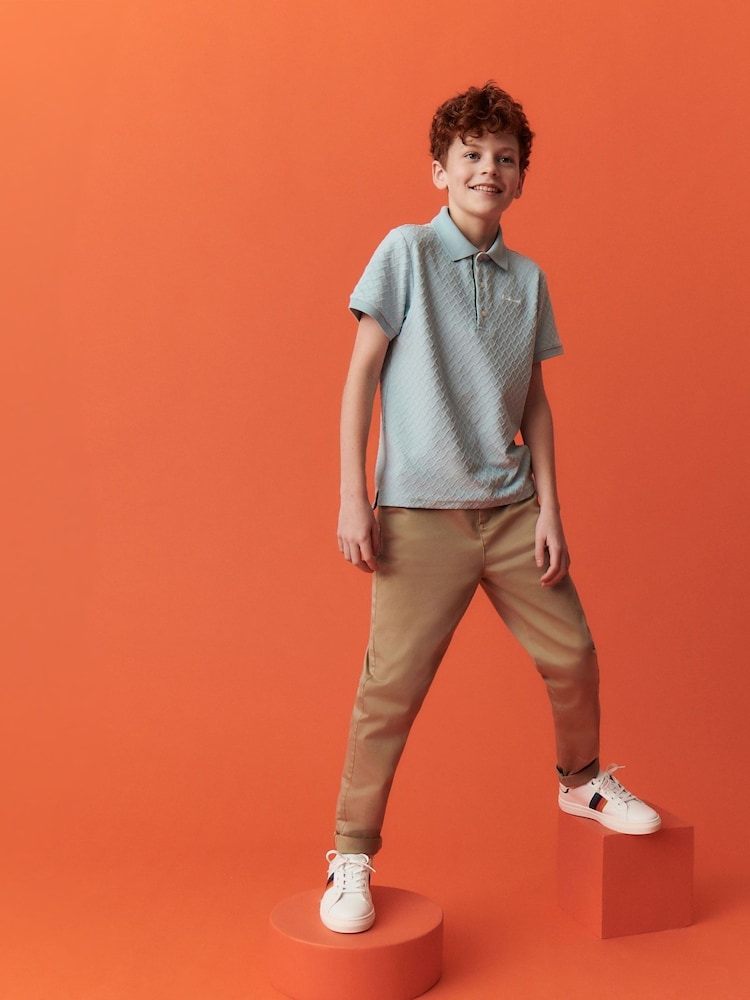 Paul Smith Junior Boys Light Blue Short Sleeve Signature Textured Polo Shirt - Image 2 of 7