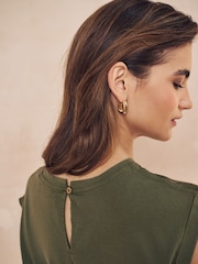 Khaki Green Linen Blend Summer Front Pocket 100% Cotton Top - Image 5 of 7