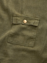 Khaki Green Linen Blend Summer Front Pocket 100% Cotton Top - Image 7 of 7