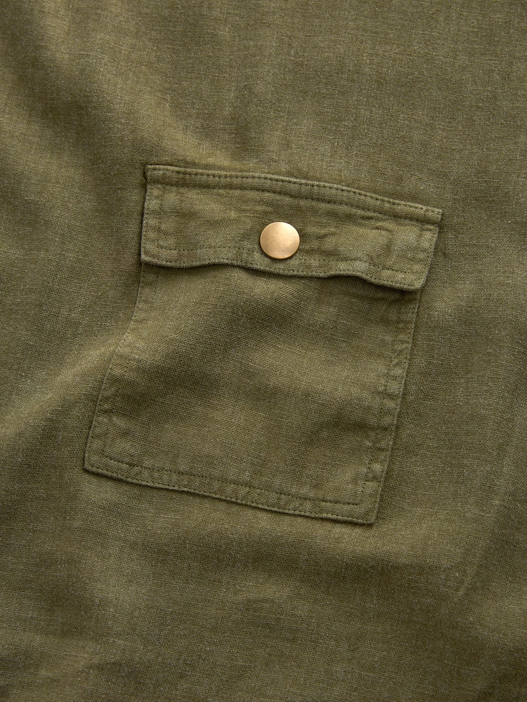 Khaki Green Linen Blend Summer Front Pocket 100% Cotton Top - Image 7 of 7