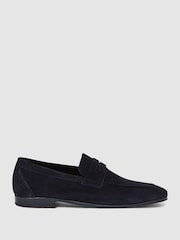 Reiss Navy Bray Suede Slip On Loafers - Image 1 of 5