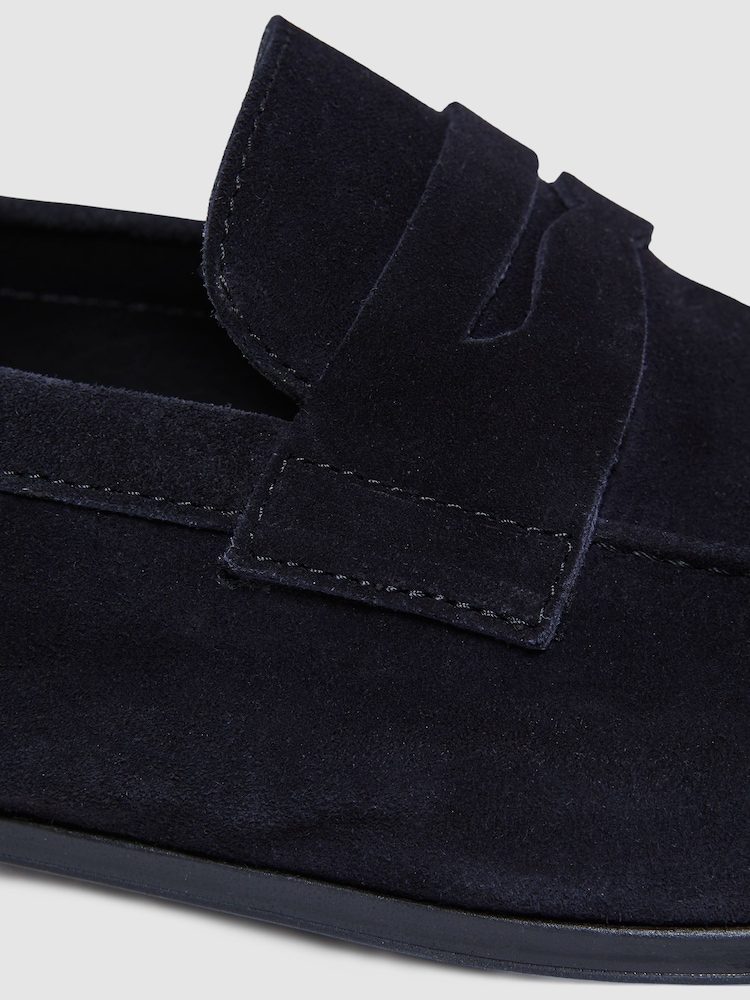 Reiss Navy Bray Suede Slip On Loafers - Image 5 of 5