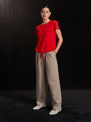 Red Short Sleeve Utility Drawcord Hem Pocket T-Shirt - Image 2 of 6