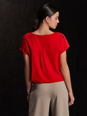 Red Short Sleeve Utility Drawcord Hem Pocket T-Shirt - Image 3 of 6