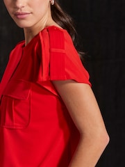 Red Short Sleeve Utility Drawcord Hem Pocket T-Shirt - Image 4 of 6