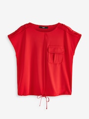 Red Short Sleeve Utility Drawcord Hem Pocket T-Shirt - Image 5 of 6
