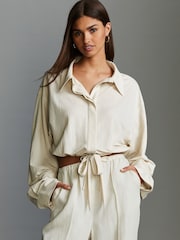 Ecru Relaxed Fit Drawstring Hem Shirt - Image 1 of 7