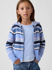 Gap Blue/Pink Stripe CashSoft Zip-Up Knitted Hoodie (4-13yrs) - Image 1 of 6