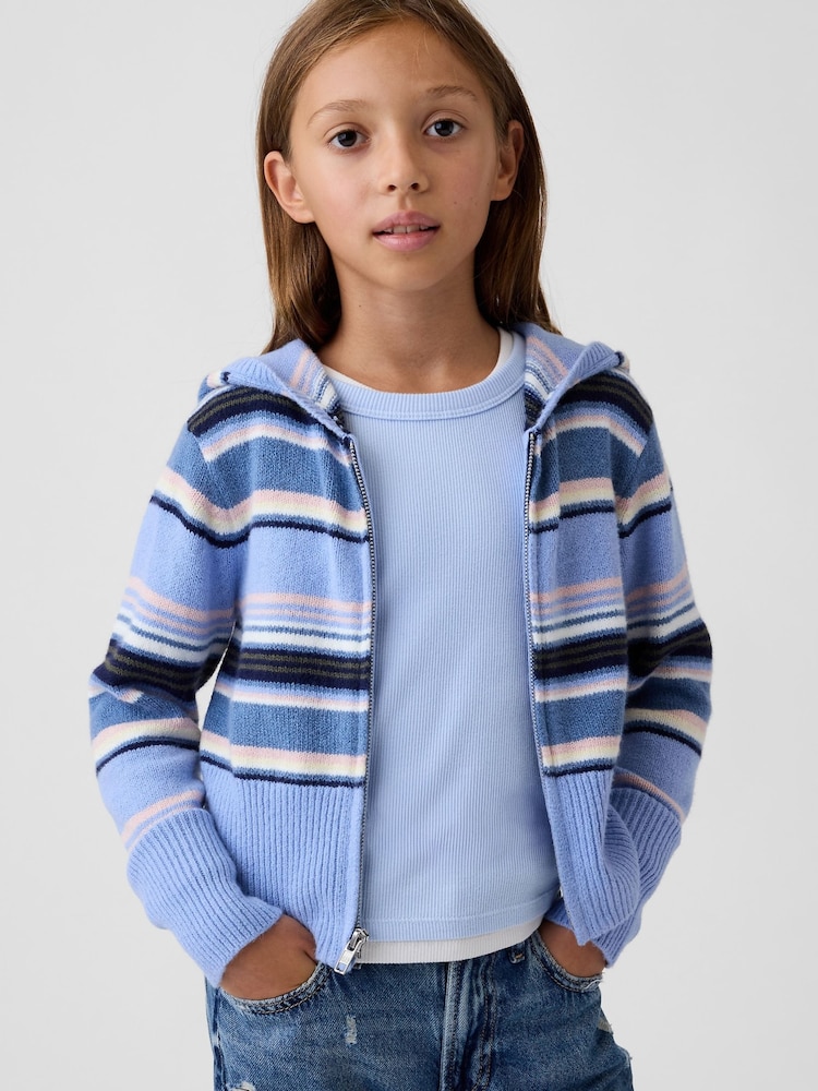 Gap Blue/Pink Stripe CashSoft Zip-Up Knitted Hoodie (4-13yrs) - Image 1 of 6 Gap Blue/Pink Stripe CashSoft Zip-Up Knitted Hoodie (4-13yrs) - Image 1 of 6