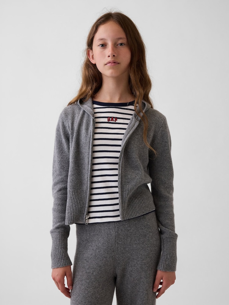 Grå - Gap CashSoft Zip-Up stickad huvtröja (4-13år) - Bild 1 av 6