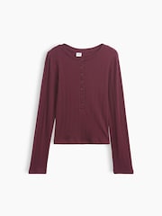Burgunderrot - Gap Rib Henley Long Sleeve T-Shirt (5-13yrs) - Bild 1 von 2