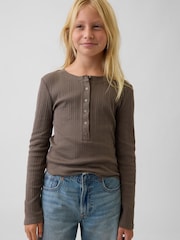 Braun - Gap Rib Henley Long Sleeve T-Shirt (5-13yrs) - Bild 1 von 4