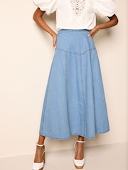 Mid Blue Panelled Denim Maxi Skirt - Image 3 of 5