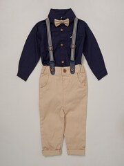 Little Gent Baby 100% Cotton Mock Shirt Bodysuit and Braces Dungarees 3 Piece Gift Set - Image 1 of 4