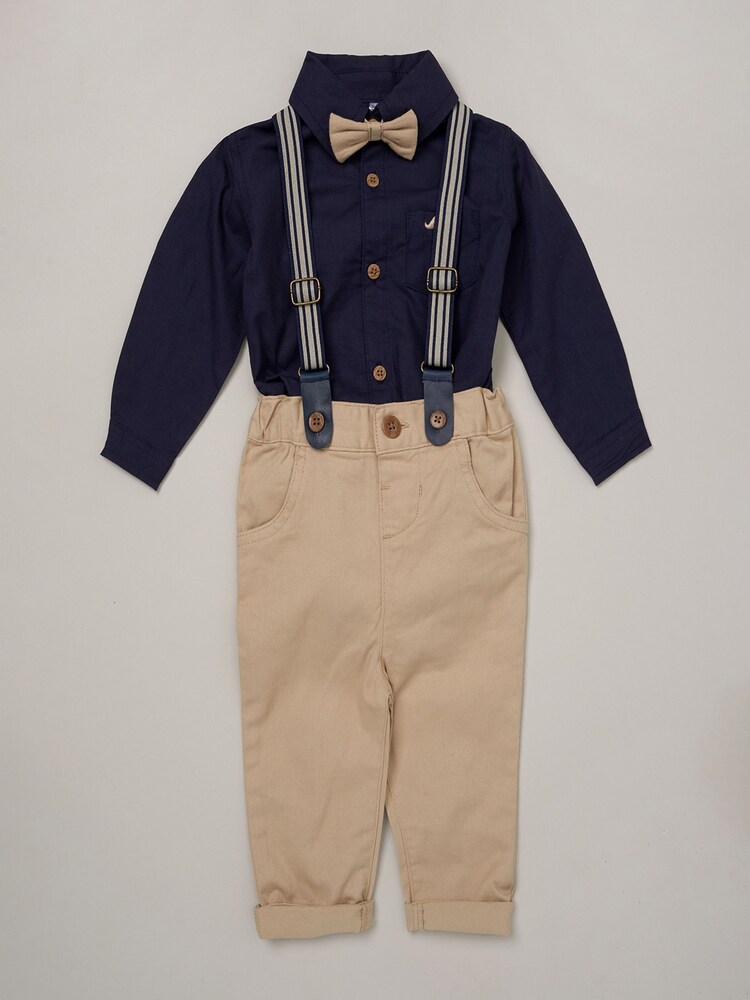 Little Gent Baby 100% Cotton Mock Shirt Bodysuit and Braces Dungarees 3 Piece Gift Set - Image 1 of 4