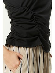 Black Ruched Cap Sleeve Top - Image 4 of 6