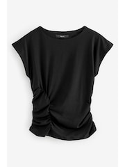 Black Ruched Cap Sleeve Top - Image 5 of 6