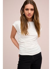 Ecru Ruched Cap Sleeve Top - Image 1 of 6