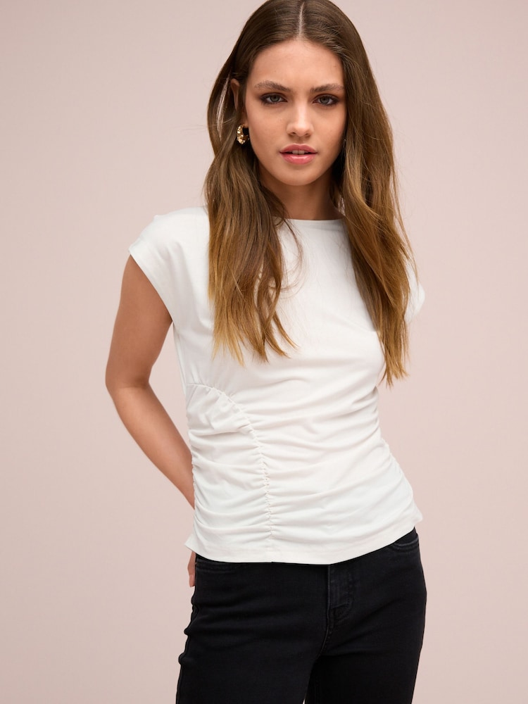 Ecru Ruched Cap Sleeve Top - Image 6 of 6