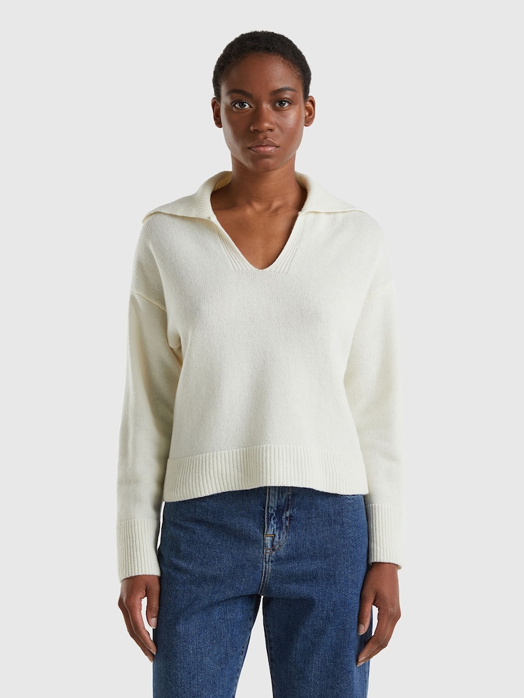 Benetton Oversized Wool Blend Collar Jumper - Image 1 of 3