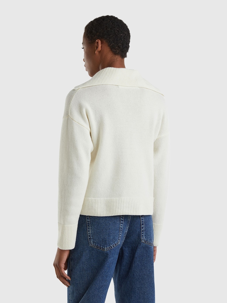 Benetton Oversized Wool Blend Collar Jumper - Image 2 of 3