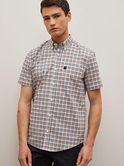 White/Blue/Red Short Sleeve Gingham Stretch Oxford Shirt - Image 1 of 7