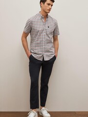 White/Blue/Red Short Sleeve Gingham Stretch Oxford Shirt - Image 2 of 7