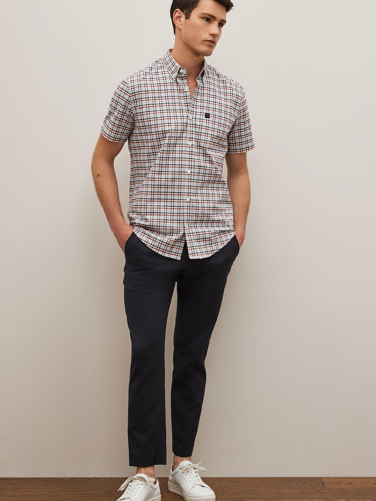 White/Blue/Red Short Sleeve Gingham Stretch Oxford Shirt - Image 2 of 7