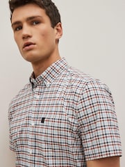 White/Blue/Red Short Sleeve Gingham Stretch Oxford Shirt - Image 4 of 7