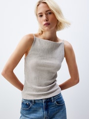 Neutral Stone Square Neck Textured Sleeveless Top - Image 1 of 6