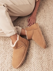 Marrón tostado - Botas estilo pantuflas de ante con forro de piel sintética - Imagen 1 de 8