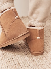 Marrón tostado - Botas estilo pantuflas de ante con forro de piel sintética - Imagen 2 de 8