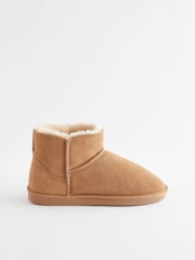 Marrón tostado - Botas estilo pantuflas de ante con forro de piel sintética - Imagen 3 de 8