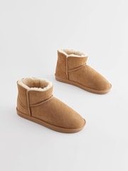 Marrón tostado - Botas estilo pantuflas de ante con forro de piel sintética - Imagen 4 de 8