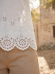 Roman White Cotton Broderie Hem Top - Image 4 of 4