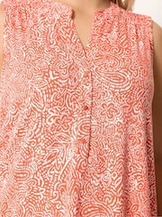 Yours Curve Orange Floral Ikat Print Sleeveless Swing Blouse - Image 4 of 5