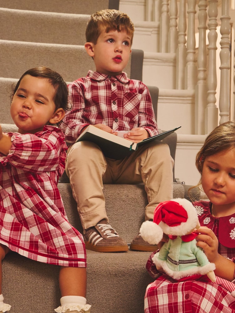 JoJo Maman Bébé Dark Red Check Shirt & Trouser Set - Image 1 of 8
