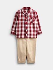 JoJo Maman Bébé Dark Red Check Shirt & Trouser Set - Image 2 of 8