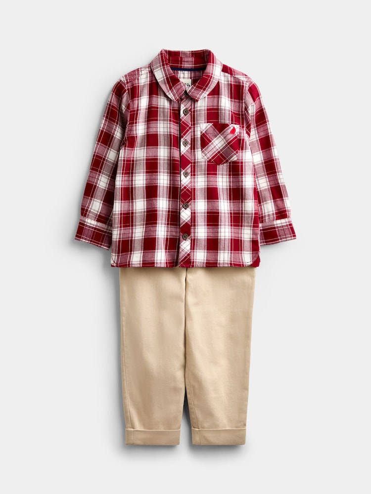 JoJo Maman Bébé Dark Red Check Shirt & Trouser Set - Image 2 of 8