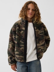 Gap Green Camo Sherpa Relaxed Camo Zip-Up Fleece (4-13yrs) - Image 1 of 5