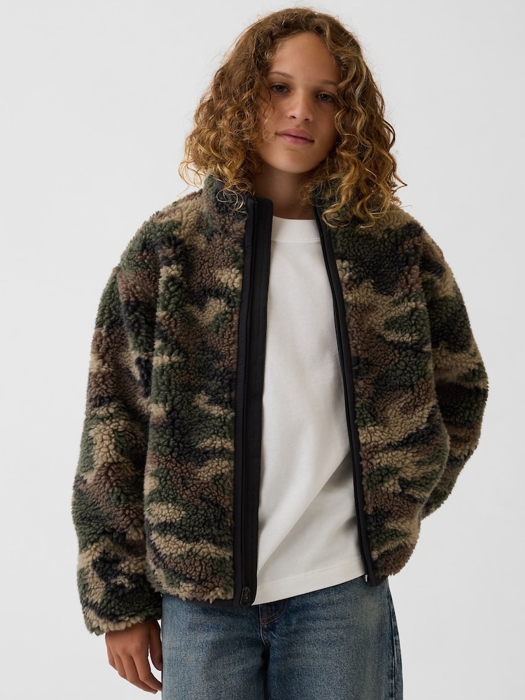 Gap Green Camo Sherpa Relaxed Camo Zip-Up Fleece (4-13yrs) - Image 1 of 5