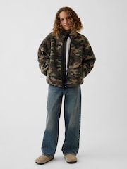 Gap Green Camo Sherpa Relaxed Camo Zip-Up Fleece (4-13yrs) - Image 3 of 5