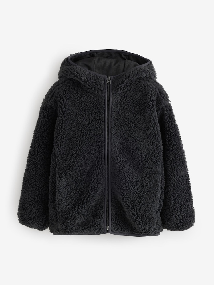 Gap Black Sherpa Zip-Up Hooded Fleece (4-13yrs) - Image 1 of 4 Gap Black Sherpa Zip-Up Hooded Fleece (4-13yrs) - Image 1 of 4