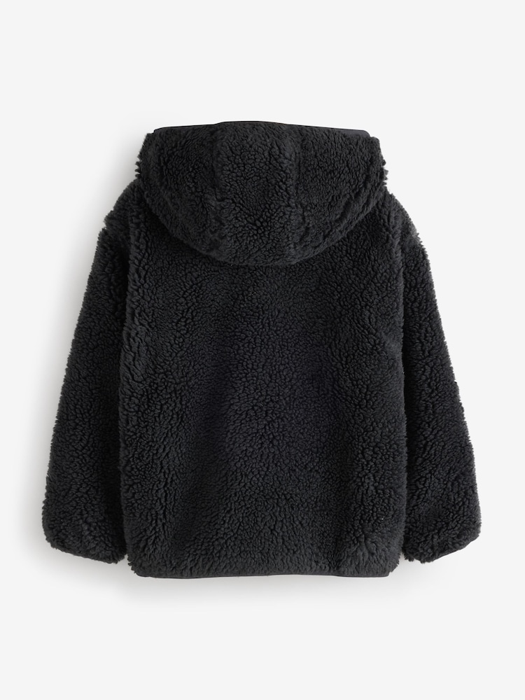 Gap Black Sherpa Zip-Up Hooded Fleece (4-13yrs) - Image 2 of 4 Gap Black Sherpa Zip-Up Hooded Fleece (4-13yrs) - Image 2 of 4