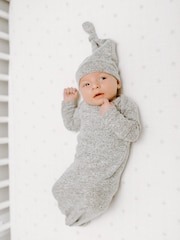 aden + anais Grey Snuggle Knit Knotted Gown And Hat Gift Set - Image 1 of 5