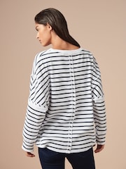 Navy/White Stripe Seam Detail Waffle 100% Cotton Top - Image 4 of 7