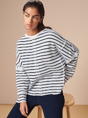 Navy/White Stripe Seam Detail Waffle 100% Cotton Top - Image 5 of 7