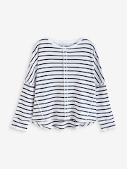 Navy/White Stripe Seam Detail Waffle 100% Cotton Top - Image 6 of 7
