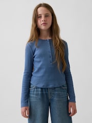 Blau - Gap Rib Henley Long Sleeve T-Shirt (5-13yrs) - Bild 1 von 4