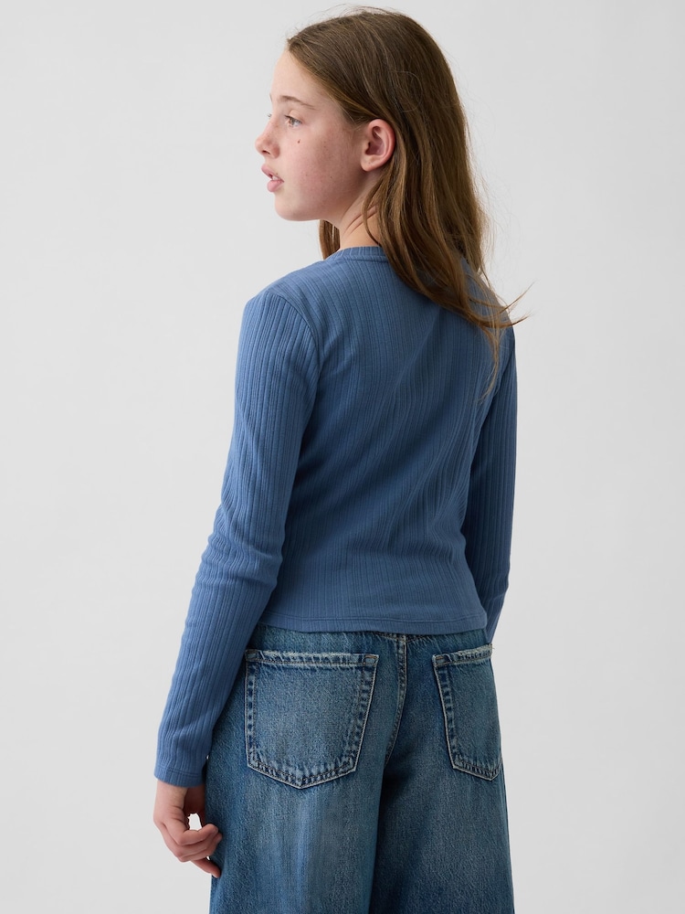 Blau - Gap Rib Henley Long Sleeve T-Shirt (5-13yrs) - Bild 2 von 4